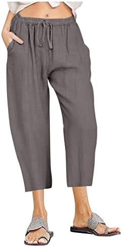 Ceboyel Linen Pants Women Summer 2023 Drawstring Capri Pants High Waisted Cropped Pants Boho Ladies Beach Clothes