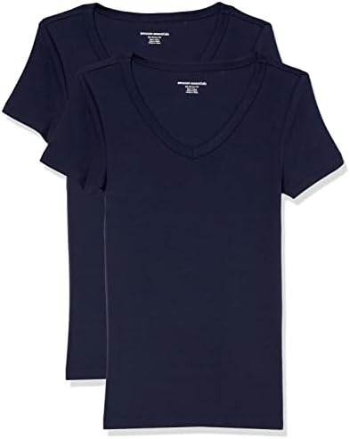 Amazon Essentials Women's Slim-Fit Short-Sleeve V-Neck T-Shirt, Pack of 2