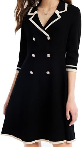 GOELIA Mini Sweater Dress for Women, Button up 3/4 Sleeve Knit Dresses for Teacher Work Business