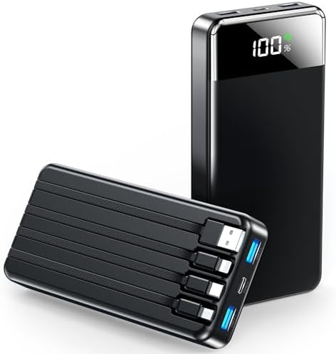 SABANI Portable Charger 35000mAh Power Bank - Portable Battery with 4 Built in Cables, 22.5W Fast Charging Battery Pack Compatible with iPhone 15 14 13 Samsung Android Cell Phone etc (1 Pack, Black)