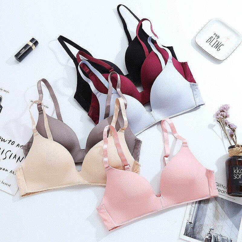 Lizida Women Solid Color Seamless Gather Simple Bra Push Up Underwear
