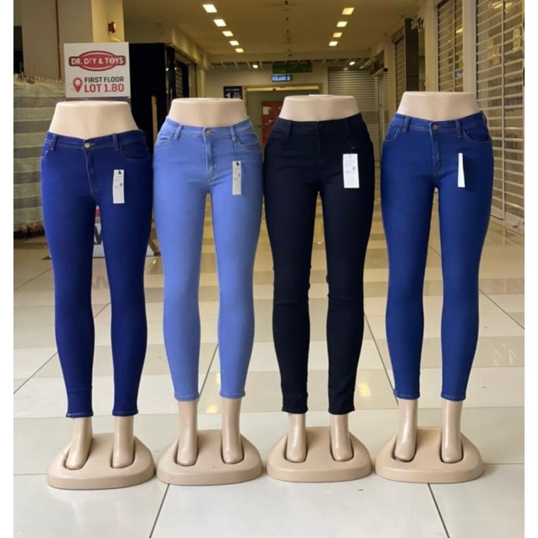 (Zara)SKINNY PANT WOMEN HIGH QUALITY STRICHABLE MID WAIST DARK BLUE, MID BLUE,