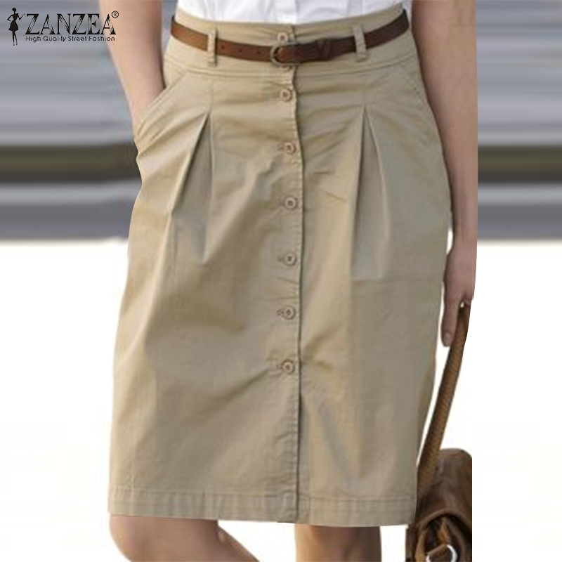 Celmia ZANZEA Womens Skirt Vintage Low Waist Single Breasted Overskirts Casual Loose Knee Length Skirts #15